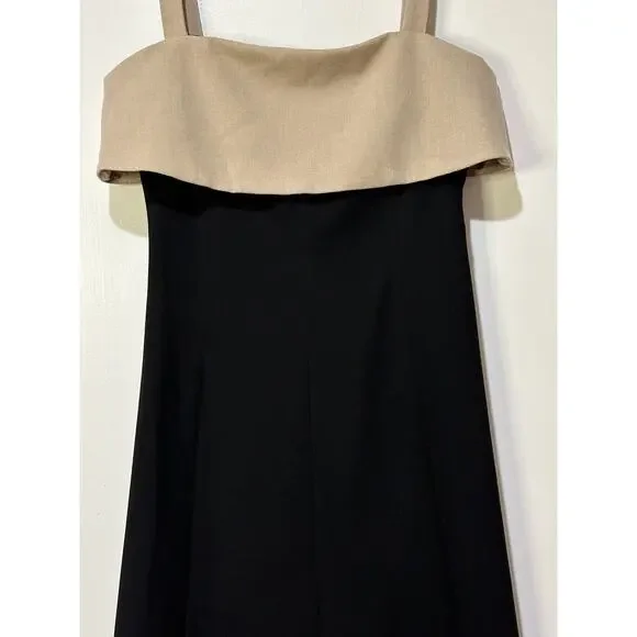 Rue Sophie Aurelia Colorblock Midi Dress Taupe Black Size Medium NWT Chic Dressy